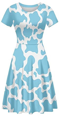 Hohe Taille Cocktail Rock Kurze Freizeitkleider Sexy Party A Linie Stil Kleid, Kuhfell-Aufdruck, XXXXL