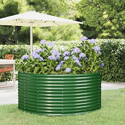 Festnight Hochbeet Metall Rund 140x140x68 cm Grün Hochbeete für Garten Balkon Terrasse Pflanzkübel Verzinkt Stahl Blumenkasten Draußen Pflanzkasten Blumenbeet Gemüsebeet