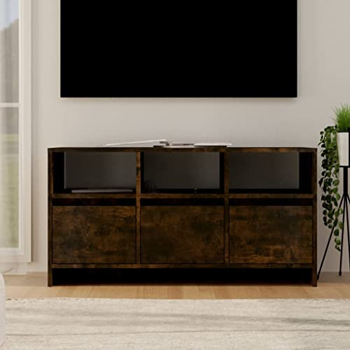 WIFESE Meuble TV 3 Tiroirs Chêne Fumé 102x37,5x52,5 cm Aggloméré Buffet Durable Meuble Stéréo Armoire TV Salon Table de Télévision Chambre Etagère Rangement DVD Console de Jeu Magazines
