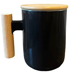 Mug en porcelaine avec poignée en bambou et couvercle (noir)