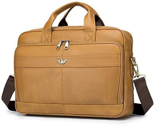 BAGZY Sacoche Homme pour Ordinateur 15.6 Pouces Cuir Sac Mallette de Voyage et Travail