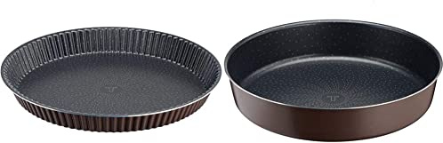 Tefal Perfectbake Moule A Tarte 33cm Aluminium 100% recyclé J5542102, fabriqué en France & PERFECTBAKE Moule A Manqué Brun 24cm, aluminium 100% recyclé J5549602, fabriqué en France