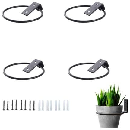 CURTEK 4 Pack Flower Plant Holder 6 Inch Ring Flower Pot Holder Wall Mounted Plant Hangers Collapsible Bracket for Indoor and Outdoor