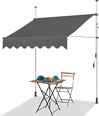 WOLWES Manuell Einziehbare Markise mit Kurbel, Markise Balkon Ohne Bohren, Standmarkise wasserdichte Klemmmarkise Sonnenschutz für Terrasse, Balcony (Color : Grigio, Size : 300cm/118in)