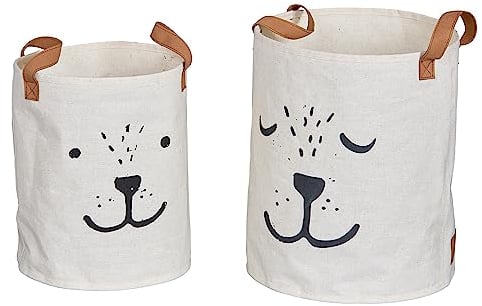 LOVE IT STORE IT Premium Aufbewahrungskorb Set 2-teilig - Stoffkorb beige, geeignet als Wäschekorb - 2 Größen - Mit Motiv und Griffen