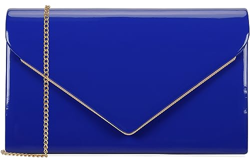 MOJISOLO Damen-Clutch für formelle Cocktails, Abschlussbälle, Hochzeiten, Partys, Lackleder, elegante Faltbörse, Königsblau, Medium