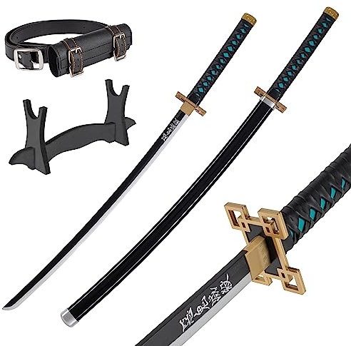 Demon Slayer Katana Schwert 105 cm/41 Zoll - Samurai Schwert Holz für Anime Cosplay - Bokken aus Bambusholz mit Gürtel und Ständer - Anime Schwerter Dekorative Requisiten - (Tokito Muichiro)