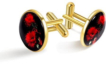 Manschettenknöpfe für Herren,klassische Herren-Manschettenknöpfe,Aquarell rote Rose,Manschettenknöpfe Goldmanschettenknöpfe für Hochzeitsgeschäfte