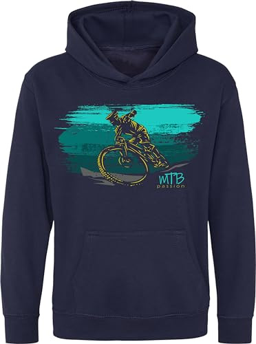 minifan Fahrrad Kinder-Pullover : MTB Passion - Kapuzenpullover für Jungen Fahrrad Geschenk-e Jungen & Mädchen Hoodie Radfahrer-in Mountain Bike MTB BMX Roller Rad Outdoor Downhill (M)