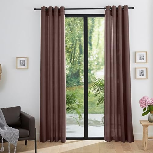 univers decor Paire de Doubles Rideaux tamisant à œillets Effet Lin 140 x 260 cm Moonlight Deco (Choco)