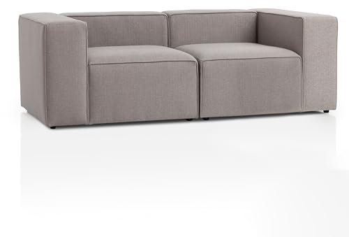 Genua Modular Sofa 2-Sitzer, individuell kombinierbare Wohnlandschaft bestehend aus Sitzelement mit Armteil links und rechts - strapazierfähiges Möbelgewebe, hellgrau