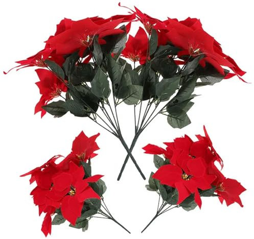 EboLD Fiori finti stella di Natale realistica per ghirlanda di Natale decorazione ghirlanda grande fiore simulato cortile decorativo pianta in vaso-rosso-45,00 x 10,00 x 10,00 cm