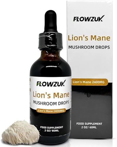 Flowzuk Lion's Mane Drops (24,000mg) - High Strength Mushroom Supplement with 4X Concentration - Vegan Lions Mane Tincture - Premium Quality Lion's Mane Extract - Made in UK - 60ml Bottle