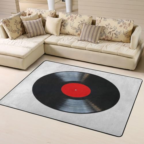 ERICAT Rugs for Living Room,Non-Slip Floor Mat,Super Soft Rug,Red Object Vinyl Record White Old Music Album Plate,Suitable as Living Room, Bedroom 150 * 200cm