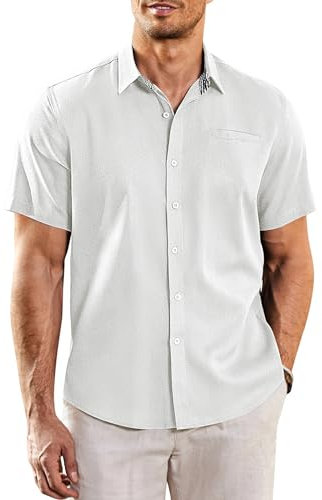 COOFANDY Mens Shirt Short Sleeve Summer Casual Shirt Normal Fit Shirt Sleeve Business White XL