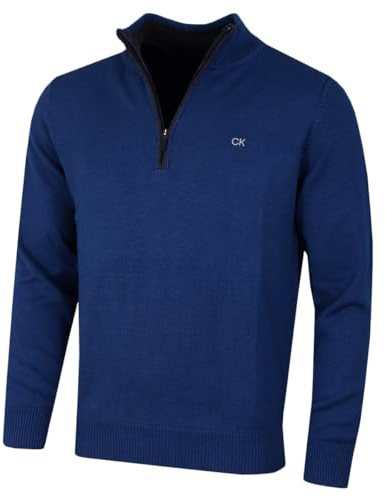Calvin Klein Mens 2025 1/2 Zip CK Golf Sweater - Atlantic Blue - XL