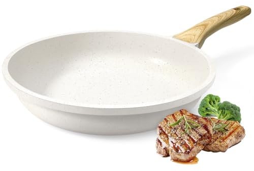 GiPP Nonstick Skillet Frying Pan,White Granite Non Stick Pans,Omelette Pan with Heat-Resistant Handle,Compatible with All Stovetops,PFOA Free (White, 28cm)