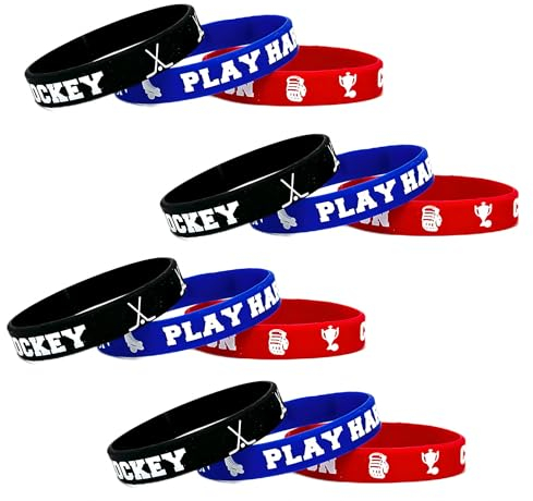 12 Silikon-Hockey-Armbänder, Hockey-inspirierte Armbänder, für Jungen und Mädchen, Hockey-Motto-Party-Armbänder