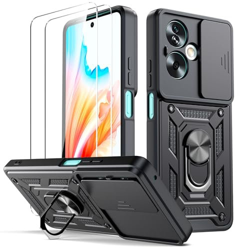 Oududianzi - Funda para OPPO A79 5G[2 Protector Vidrio Templado], con Cubierta Deslizante de la Cámara, Soporte Giratorio de 360 ° y Funda Protectora TPU de Silicona - Negro