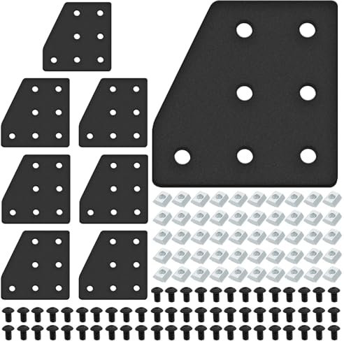IMETRX 8pcs 2040 Aluminum Extrusion Joint Plate Connector Corner L Bracket 7-Hole 2040 V Slot Hardware T Slotted Accessories with T Nuts and Screws for Aluminum Profile 3D Printer Frame Part Black