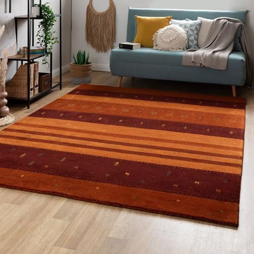 Steffensmeier Gabbeh Teppich Shiraz | Wolle, Terra, Größe: 200x300 cm Kurzflor Teppich für Wohnzimmer, Ethno Look