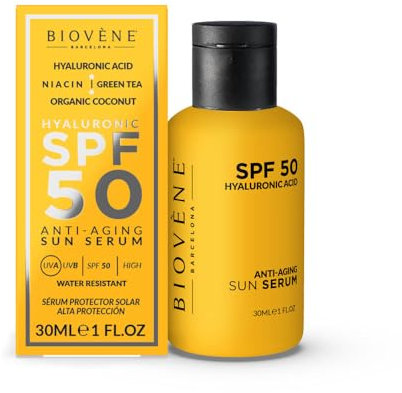 BIOVENE Biovène Barcelona Biovene HYALURONIC Anti-Aging SPF 50 Feuchtigkeitsspendendes Sonnenserum mit hohem Schutz, Bio-Kokosnuss 30ml