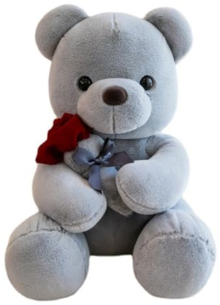 Thapncow Orsacchiotto 25 cm, Orsacchiotto di peluche morbido, Orsacchiotto marrone chiaro, Orsacchiotto di peluche con rosa, Adatto per regali di festa, regali di Natale, regali di San Valentino