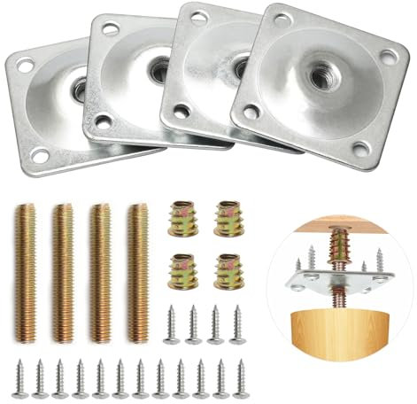 Yoicn Lth Lot de 4 plaques de fixation M8 pour canapé de table avec tiges de vis assorties (argent 10 °)