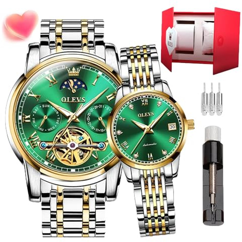 OLEVS Paar Uhren Set mit automatischem mechanischen automatischen Aufzug für Herren Damen Uhren Leuchtend Wasserdicht Edelstahl High