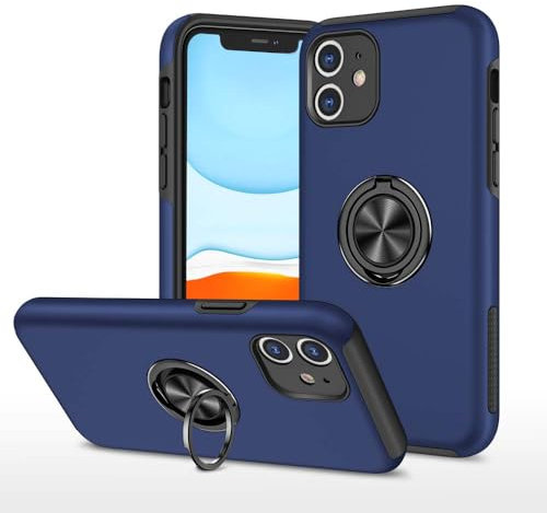 XYZNTMF for iPhone 11 Case Built-in Ring Holder Shockproof Silicone Bumper Matte Hard PC Phone Case Magnetic Car Mount Drop Protective Skin Cover Case for iPhone 11, Blue