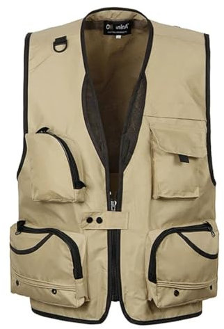 Ärmellose Sommerjacke für Herren, mit vielen Taschen, atmungsaktiv, für Fotografen, weite Weste, khaki, XXL