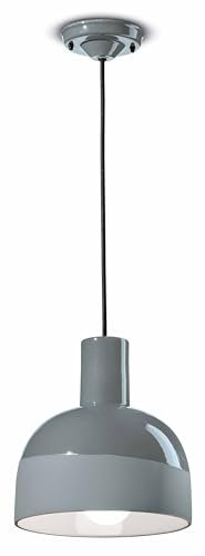 Licht-Erlebnisse Hängelampe Grau Keramik rund Ø 22,5 cm schmal Handarbeit E14 Retro Design Keramikleuchte Hängeleuchte Esstisch Pendelleuchte Wohnzimmer
