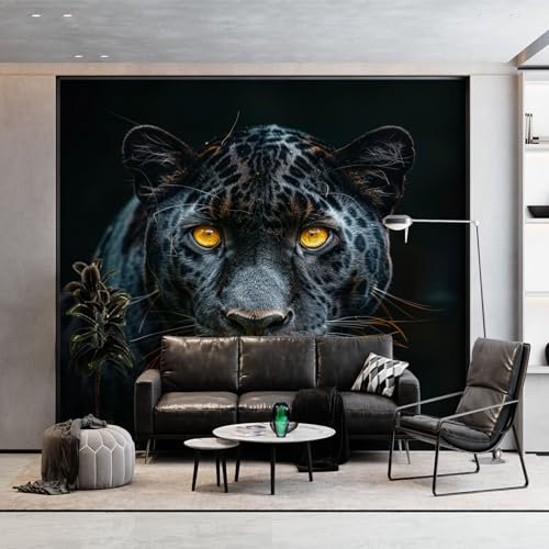Art Fototapeten Schwarz Vlies Wandgemälde, Tier Leopard Wandtapete für Wohnzimmer Schlafzimmer Büro Flur, 200 x 140 cm (WxH) Wandbild Wanddekoration Wohnzimmer