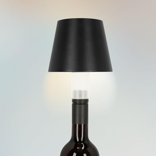 ADE Flaschenlampe Aufsatz LED aufladbar | Lampenschirm für Flaschen | stufenlos dimmbare Tischlampe mit Akku | kabellose Flaschenleuchte | schönes Garten- und Balkonlicht