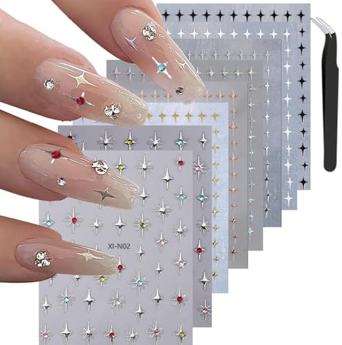 Auiremrti 7 Stück Nagelsticker Set - Selbstklebende Glitzersteine und Strasssteine, Rhinestones Nail Sticker, Nageldesign Zubehör, Perfekt für Nail Art