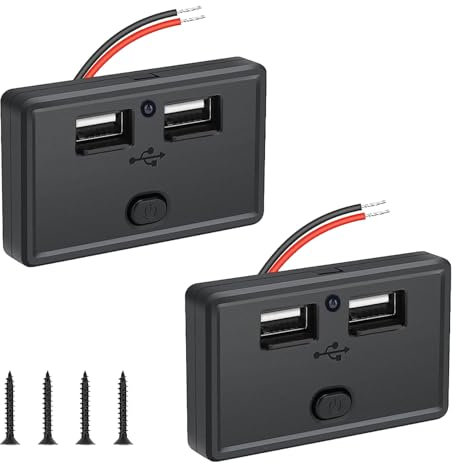 2 Pack USB Socket Campervan, Dual USB Waterproof Socket for Caravan 4.8A, 12V/24V USB Outlet with LED Power Switch, Fast Charging Charger for Vehicles Boats, PC Material with Short Circuit Protection