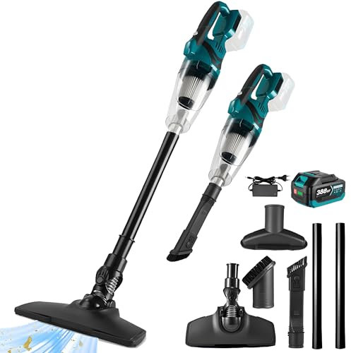 Akku Staubsauger für Makita Akku 18V, Starke 10000Pa Kabellos Handstaubsauger Akku mit LED Beleuchtung und Groß 750mL Staubbehälter für Auto, Haus (Blau mit 1 Batterie)