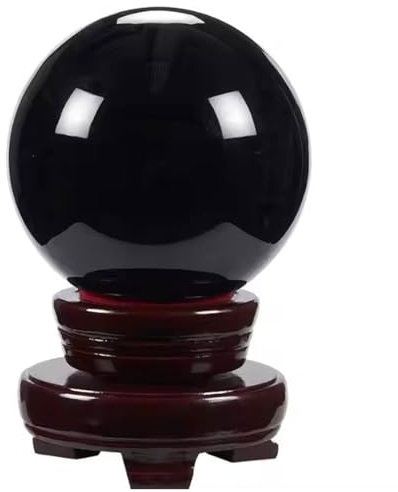 NIBHZ Obsidian Crystal Ball with Wooden Stand Natural Crystal Ball Gemstone Sphere Figurine Black Decorative Obsidian Sphere for Home Meditation Healing Witchcraft,Dia5.1
