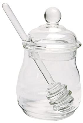 SHOWERORO Honigglas Aus Glas Mit Schöpflöffel Honigaufbewahrungsdose Transparent Honigspender Mit Löffel Für Haushalt Einfache Honigentnahme Und Schutz Vor Staub Und Insekten