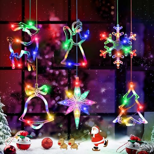 DAZZTIME Weihnachten Dekorative Fenster Licht,6 Stück LED Saugnapf Weihnachten Lichter,LED Fensterlicht Saugnapf,Weihnachtsdeko Fenster,Weihnachtsbeleuchtung,LED Fensterdeko Weihnachten