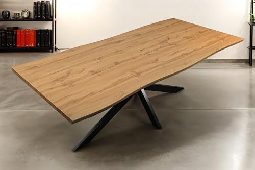 SAM Esstisch Josy | 220 x 100 cm | Holz Wildeiche-Optik | Spider-Gestell Metall schwarz | 40 mm Tischplatte mit Baumkante | Tisch für Esszimmer & Küche
