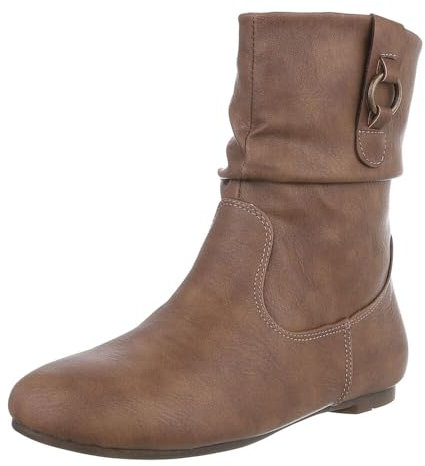 Ital Design Damenschuhe Stiefeletten Flache Stiefeletten, 9968-, Kunstleder, Hellbraun, Gr. 39