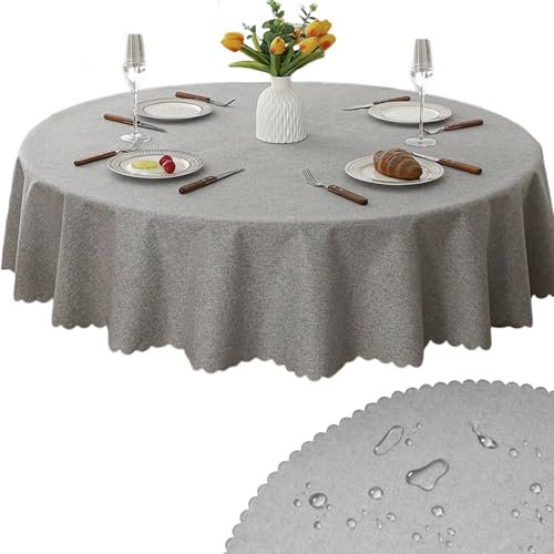 Tischdecke Rund 120 cm Wasserdicht Öldicht Tischdecke Abwaschbar Rund Polyester Fleckschutz Table Cloth für Esszimmer Garten Party Hochzeiten oder HaushalX (Graue Tischdecke)