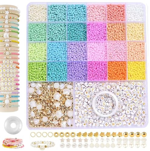 DITK-U Perlen Set Armbänder Selber Machen 15000 Stück Perlen Schmuck Selber Machen für Armbänder Schmuck Herstellung DIY Set Erwachsene 3mm Perlen zum Auffädeln