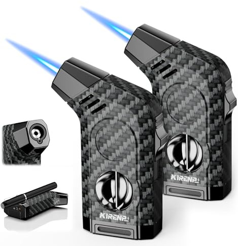 All-in-One Taschenlampe Feuerzeug mit Multifunktions-Zubehör, Halter, Leistungsstarke Jetflamme Geschenke für Männer, Winddichte Feuerzeuge Nachfüllbar Butan Feuerzeug für Kerzen Reisen (2 Pack)