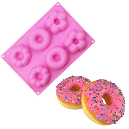 Donut-Form aus Silikon in Blumenform, antihaftbeschichtet, 6 Mulden, Donutform, Bagel-Backform, Muffin, Cupcake, Kekse, Donut-Maker, Rosa