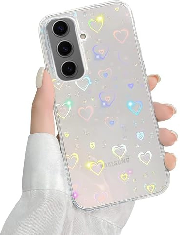 QUESPLE Kompatibel mit Samsung Galaxy S24 Hülle Transparent Glitzer Herz Muster für Frauen Mädchen Mode Weiche Langlebige Schlanke TPU Handyhülle, Hart PC Rückseite Kratzfest