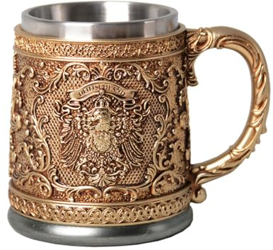HAUCOZE Bierkrug Bierseidel aus Edelstahl Vater Geburtstag Geschenk 450ml | Deutsch Wappen Wikinger Oktoberfest Bierbecher Tassen, Bar Festival Dekor für Männer Ehemann