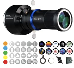 Bussi MG06 Pro Optical Bowens Mount Snoot for LED Lights, GOBO Projector kit with 30 gobos and 5 Color gels, 33° Lens Optical Snoot Spotlight for Photography (Standard Bowens Mount)