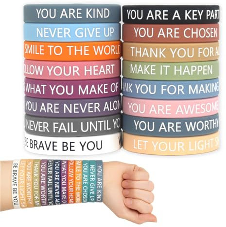 XYTAHDM 16 Piezas Pulseras de Silicona Coloridas, Pulsera Motivacional de Silicona, Pulseras con frases inspiradoras para niños y adultos,Ideales para el uso diario, regalos y ánimo